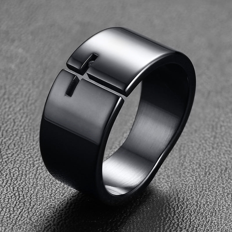 Stainless Steel Hollow Open Cross Ring Men's Black Jewelry