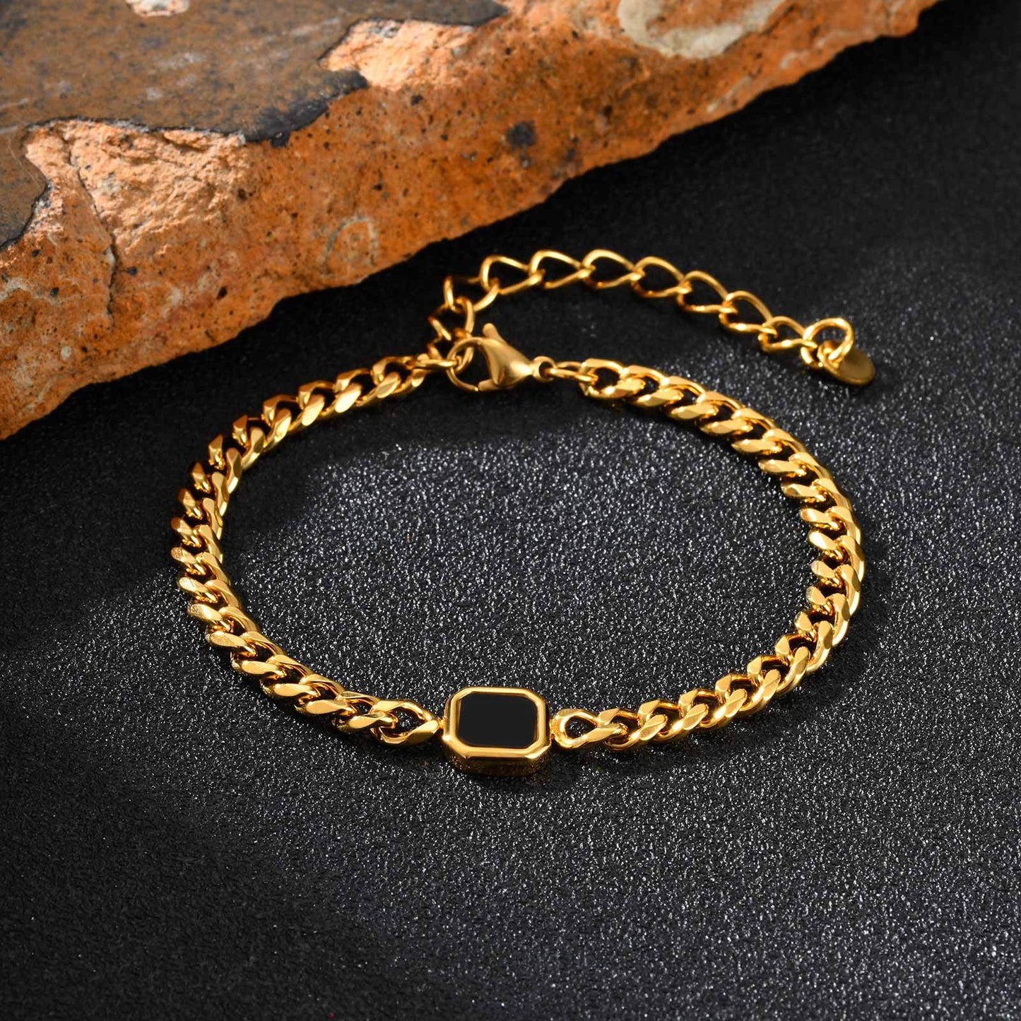 Planderful Mens Stainless Steel Chain Bracelet Gold Hip Hop