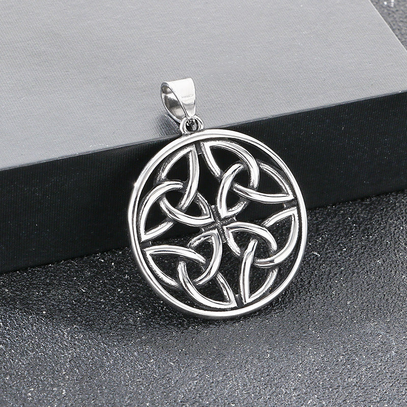 Viking Link Hollow Round Pendant, Old Nordic Octagram Celtic Knot Titanium Steel Men's Necklace