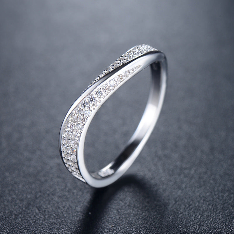 Elegant Geometric Sterling Silver Ring with Zircon Gemstones