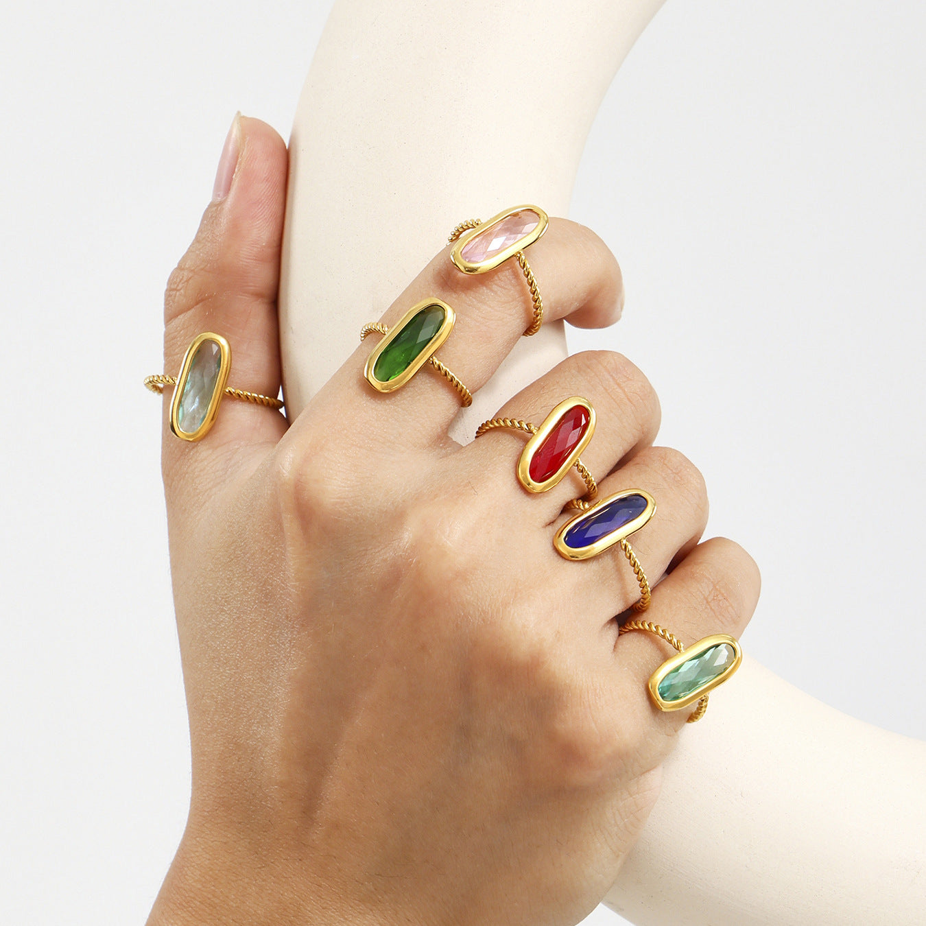 Planderful 18k Gold Stainless Steel Ring Women Czech Glass