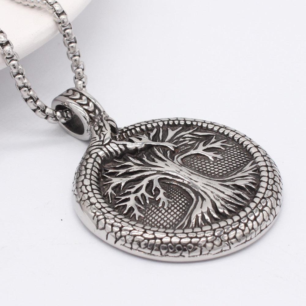 Planderful Viking Life Tree Pendant Titanium Steel Necklace For Men And Women Unisex Protection Statement