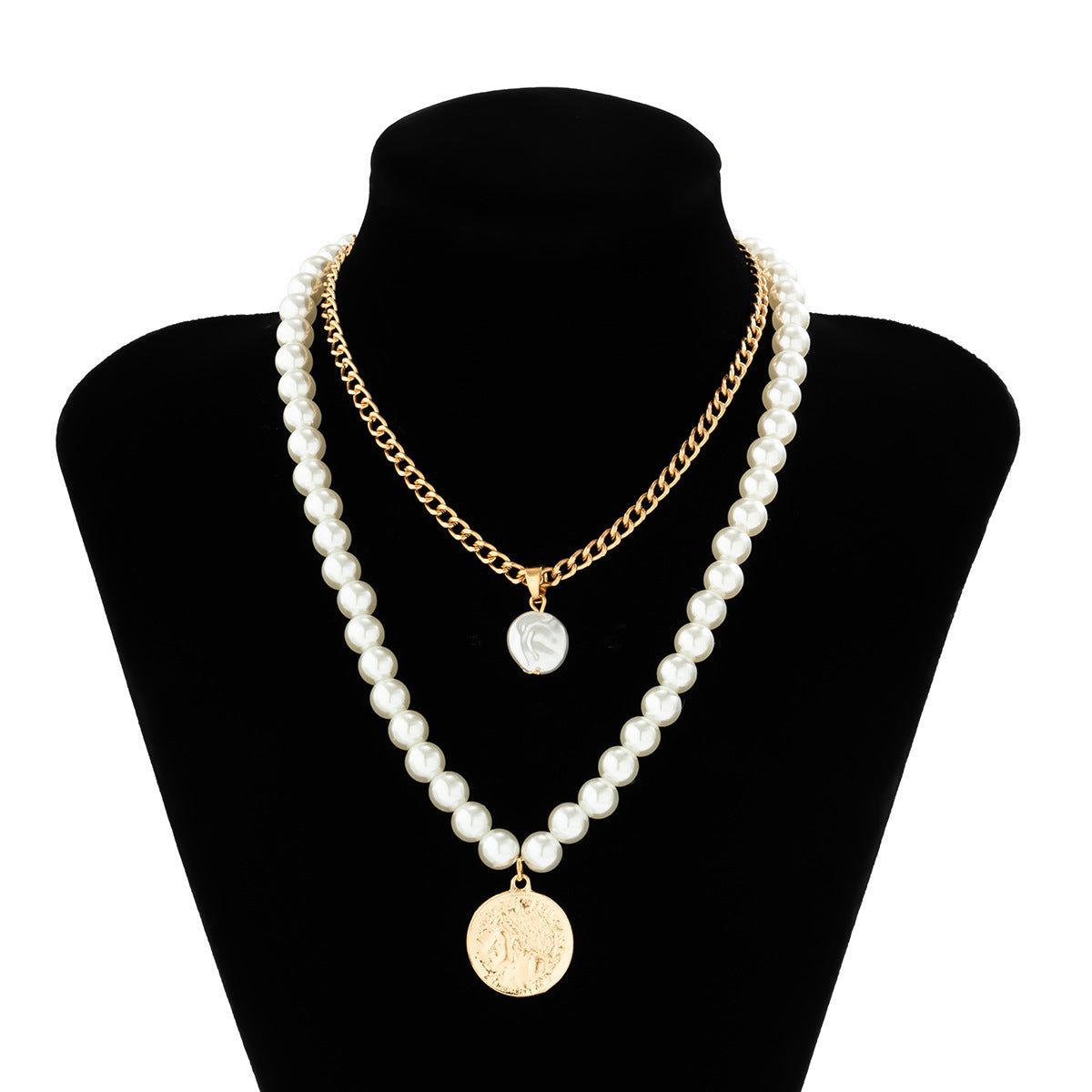 European and American Jewelry Collection, Embossed Pendant, Geometric and Special-shaped Imitation Pearl Necklace