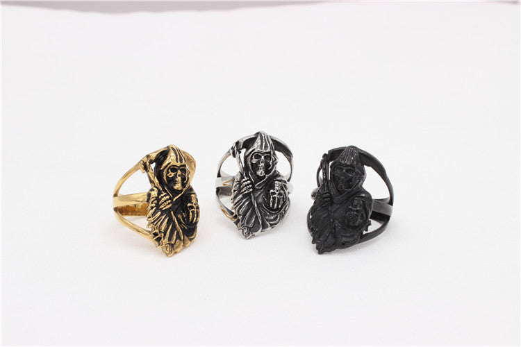 Planderful Titanium Skull Ring Unisex Retro Sickle Design Protection Statement For Gothic Lovers