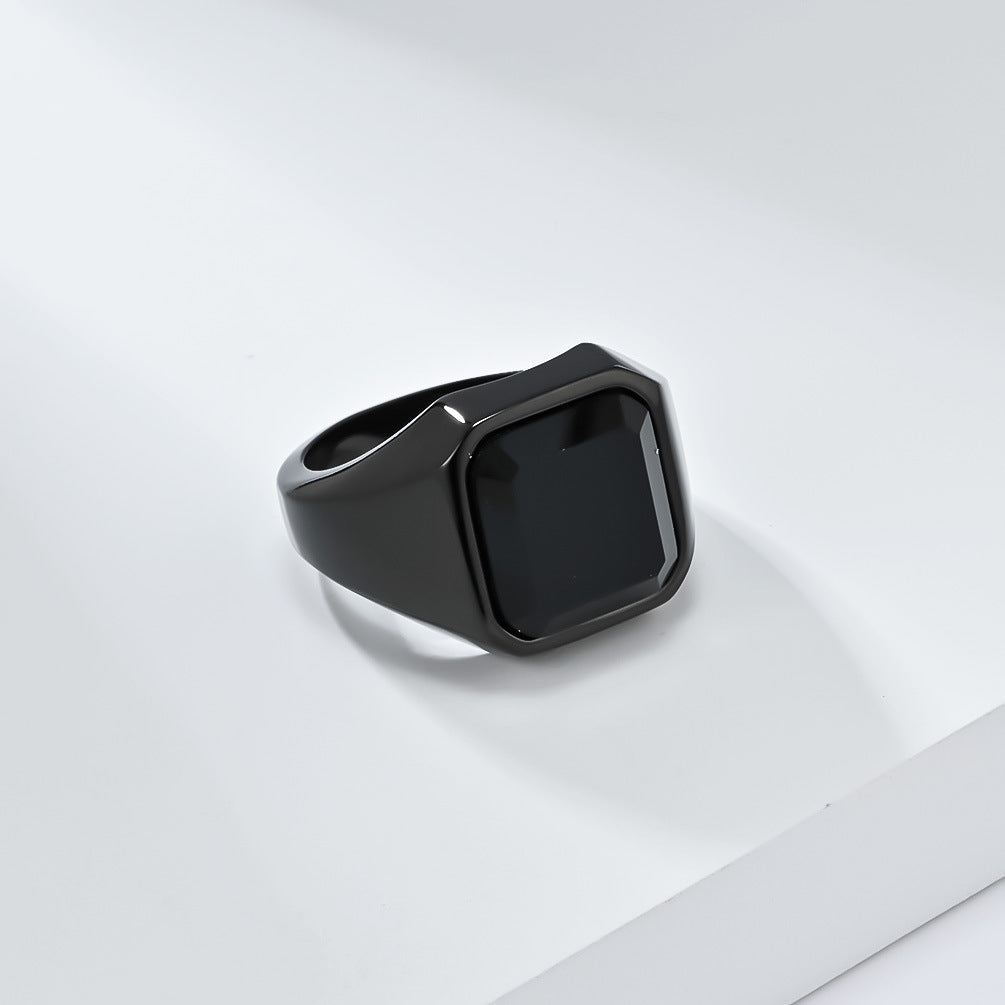 INS Simple Light Luxury Black Agate Titanium Steel Ring for Men