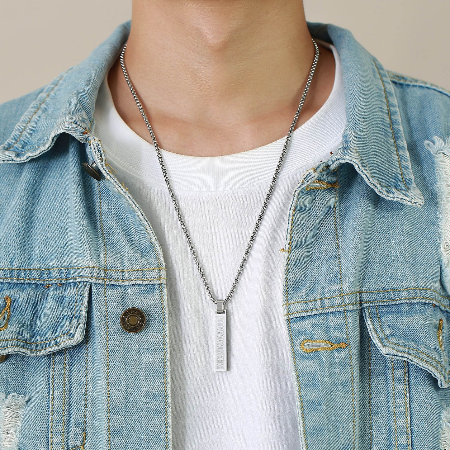 Stainless Steel Roman Numerals Geometric Necklace for Men