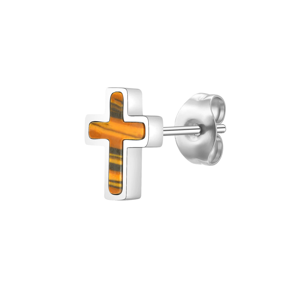 Stainless Steel Tiger's Eye Cross Earrings