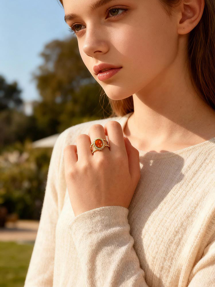 Stainless Steel Hot-Selling Geometric Lines Imitation Natural Stone Double-Layer Open Ring