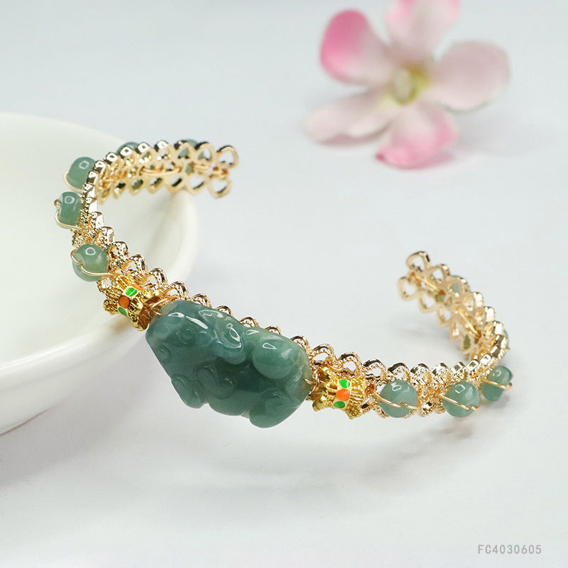 Blue Water Jadeite Pixiu Cuff