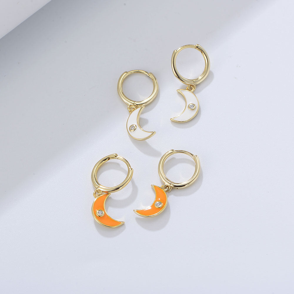 S925 Sterling Silver Colored Epoxy Moon Earrings And Earrings Oil Drop