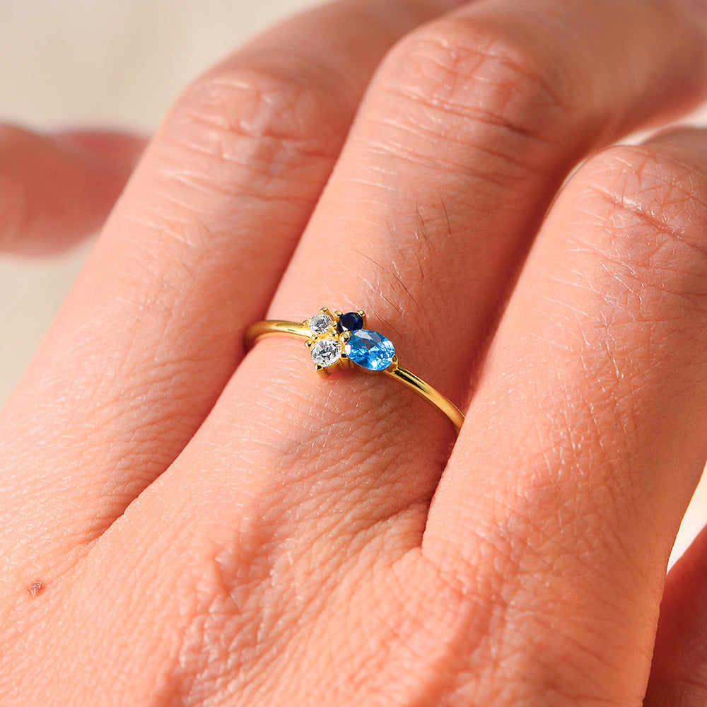S925 Sterling Silver Japanese Ring Gold-Plated Zircon Ring