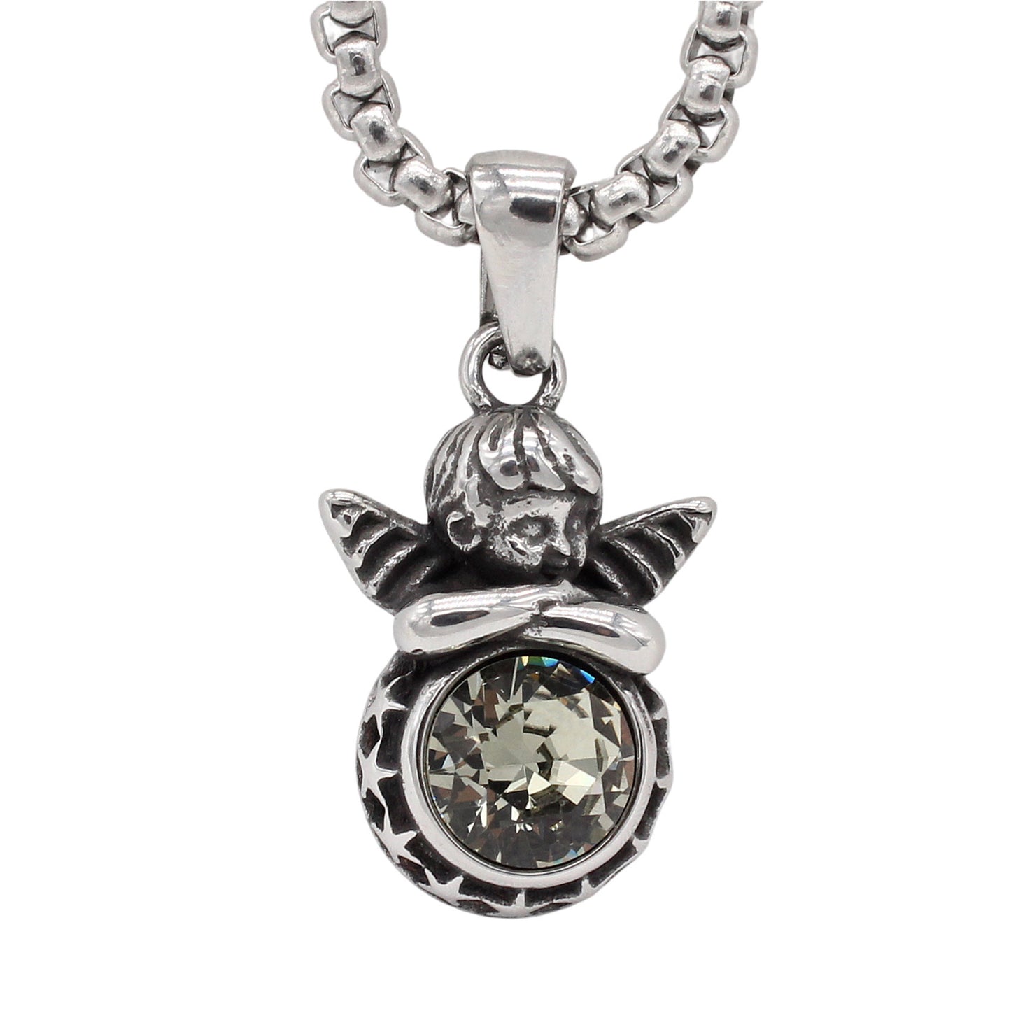 Planderful Everyday Genie – European and American Retro Little Angel Eros Titanium Steel Pendant Necklace for Men