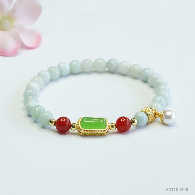 Jadeite Round Bead & Agate Bracelet