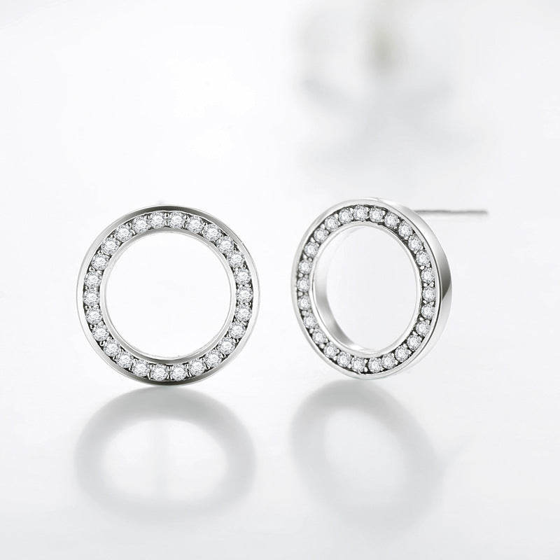 Elegant S925 Silver Zircon Stud Earrings with Hollow Design