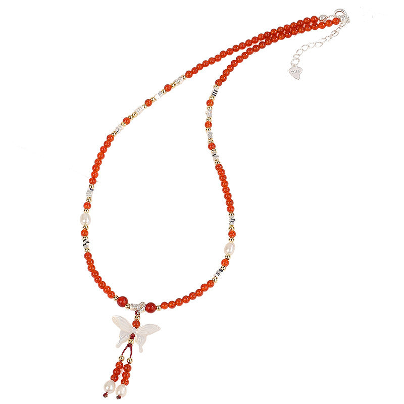 Freshwater Pearl Malachite Butterfly Necklace