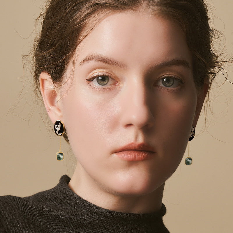 Planderful Everyday Genie Earrings – Cross-border New Olive Flower Relief with Green Moss Inlay