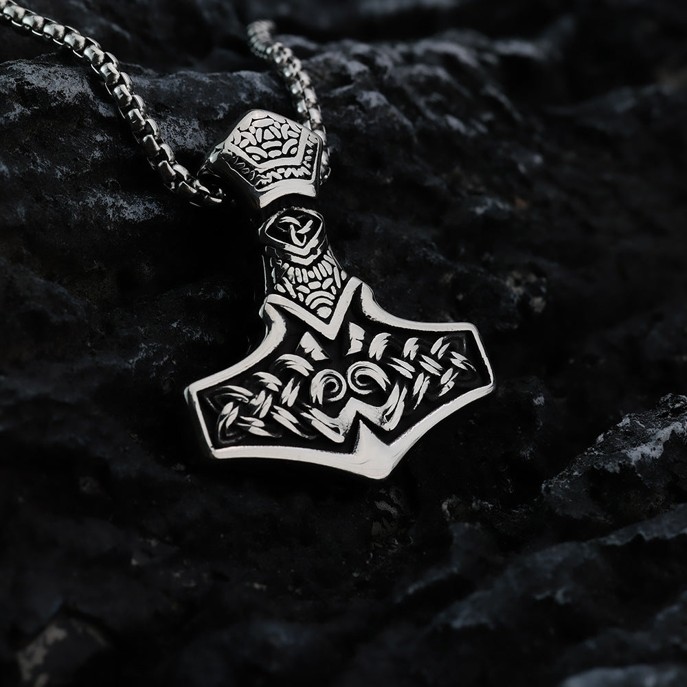 Vintage Stainless Steel Men's Pendant Viking Thor's Hammer Necklace