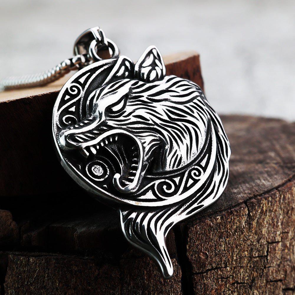 Punk Viking Wolf Stainless Steel Men's Pendant Necklace