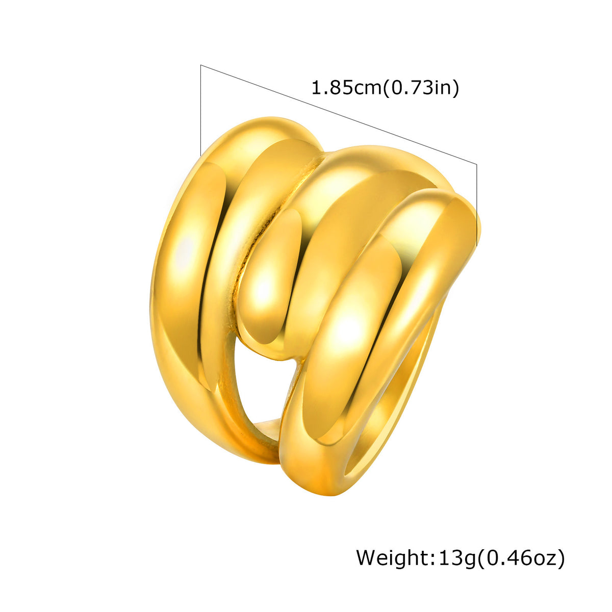 Stylish Stainless Steel Smooth Three-Layer Water Drop Geometric Wave Gold Ring
