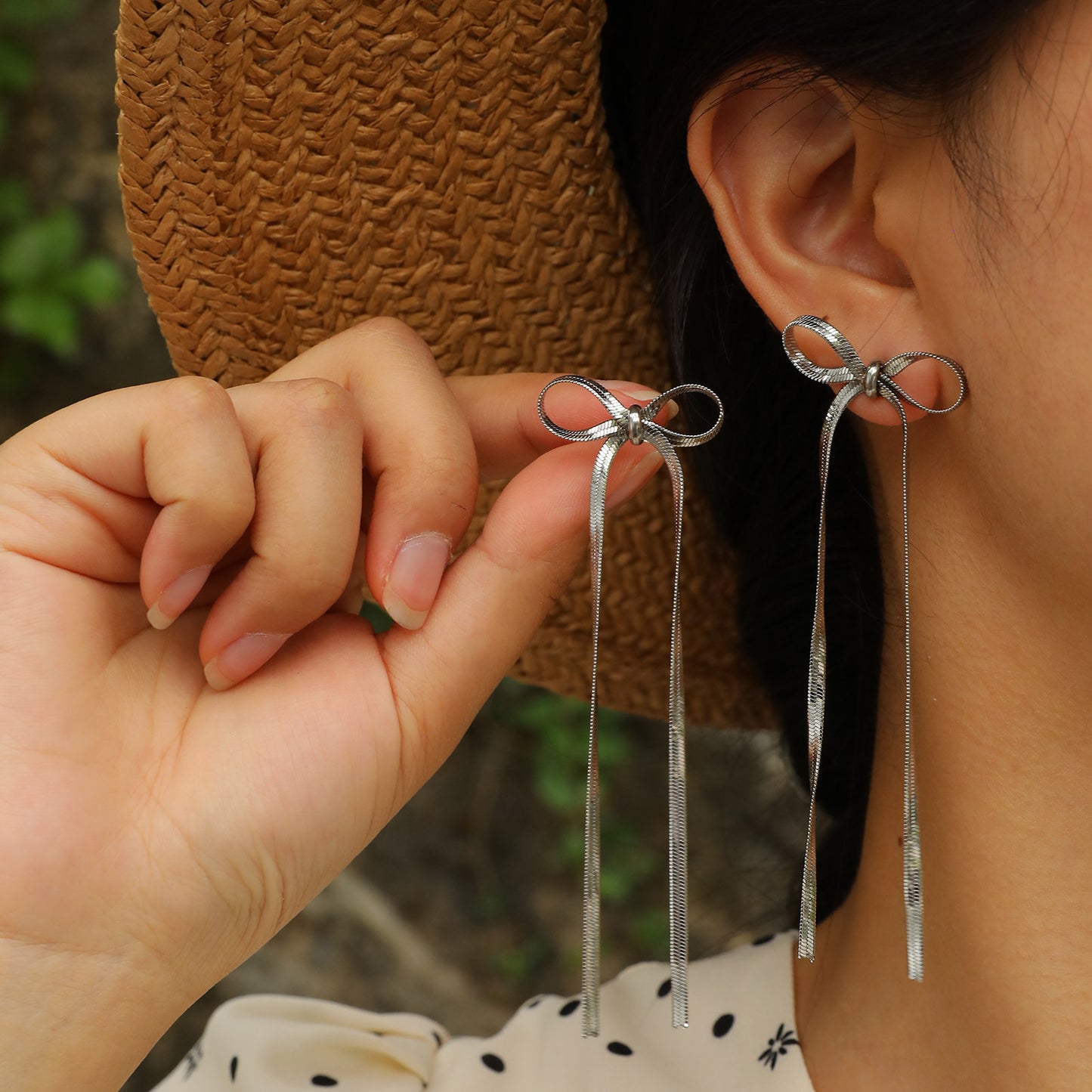 Earrings French Fashion Fringed Earrings Stainless Steel Bow