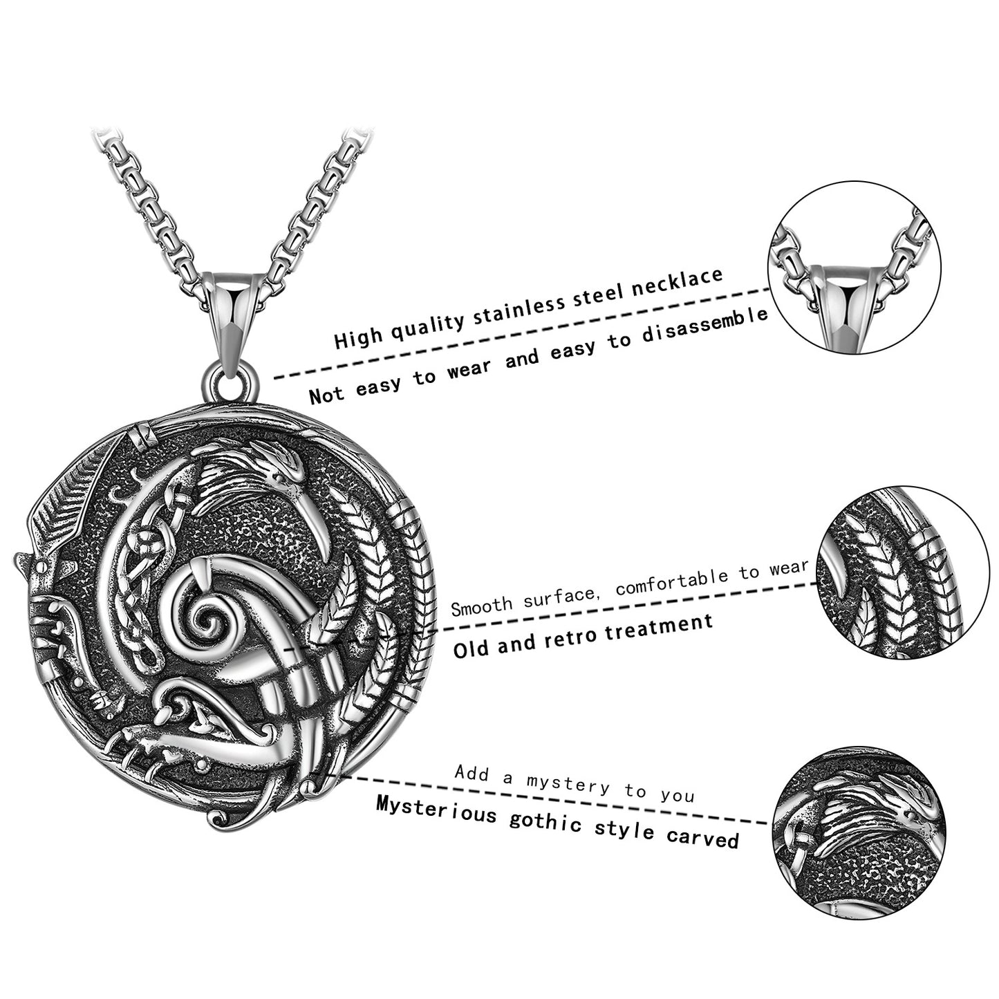 Steel Necklace - Vintage Norse Mythology Crow