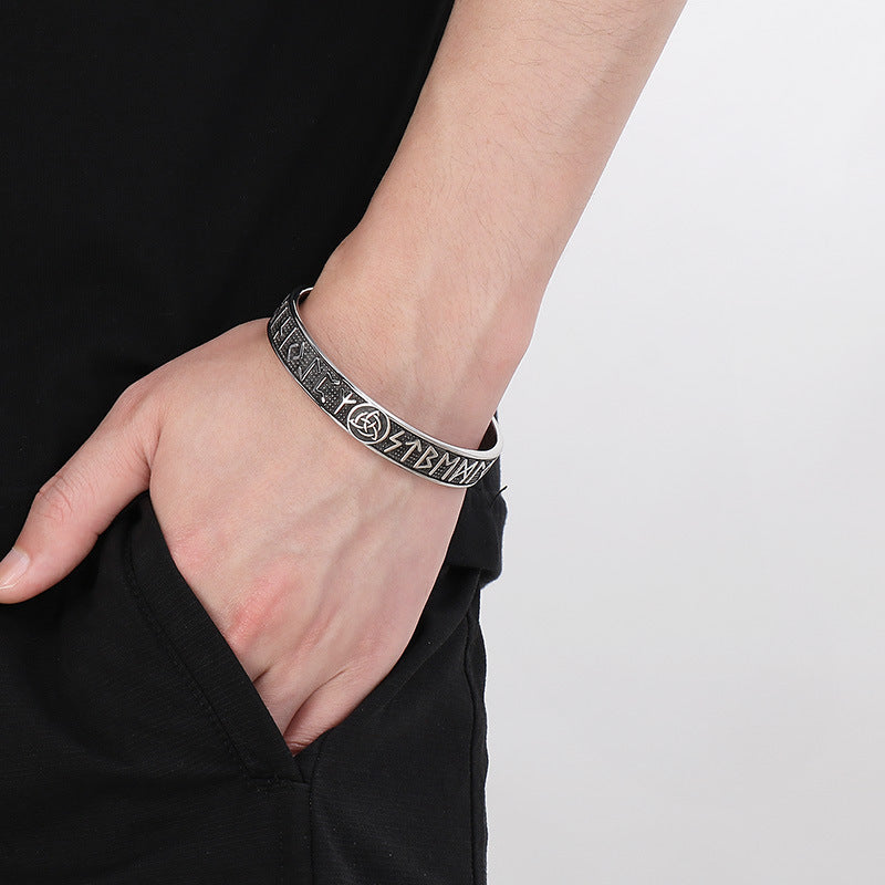 Planderful Viking Odin Rune CShaped Stainless Mens Bracelet