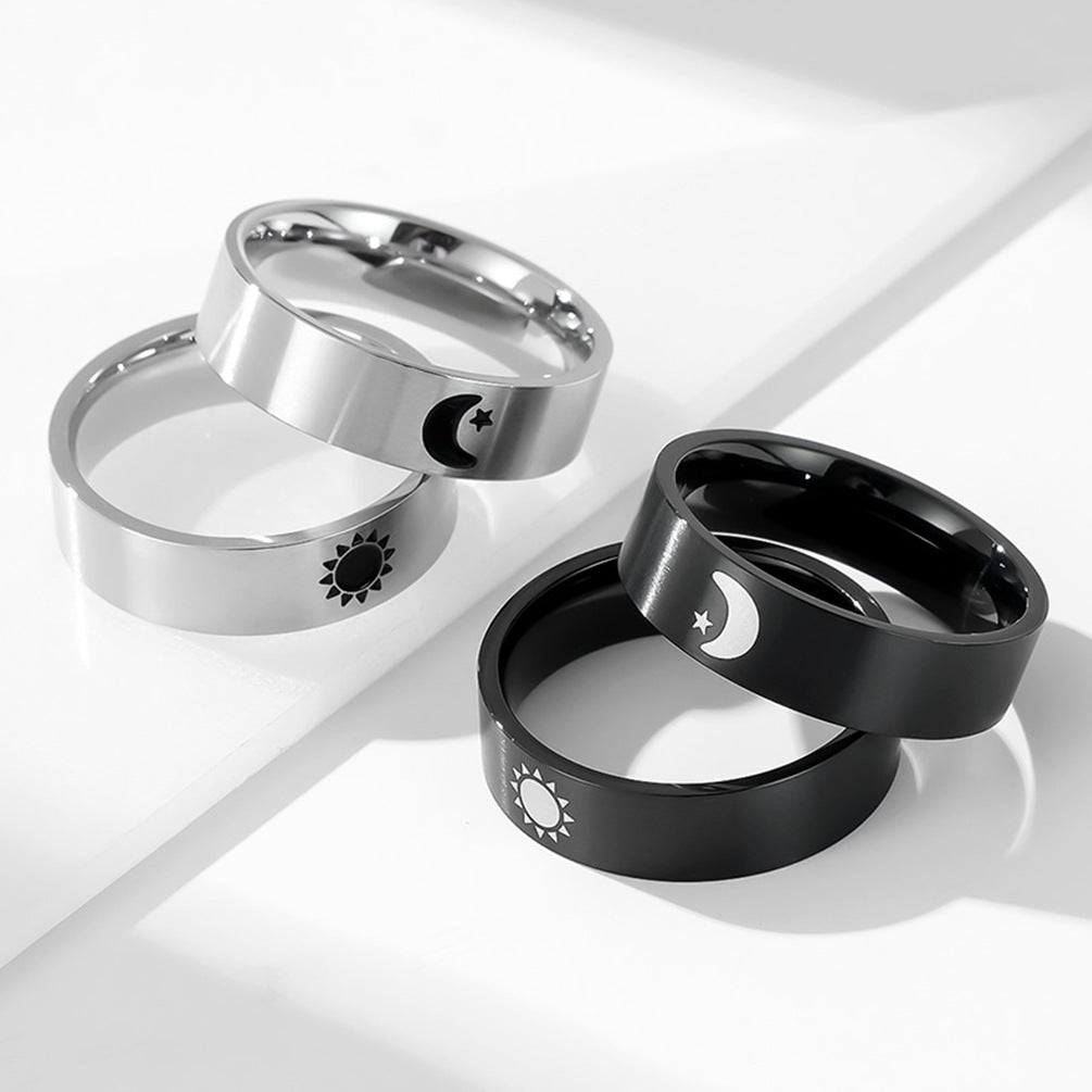 Planderful Titanium Steel Couple Rings Stars Moon Unisex Durable Does Not Fade Jewelry