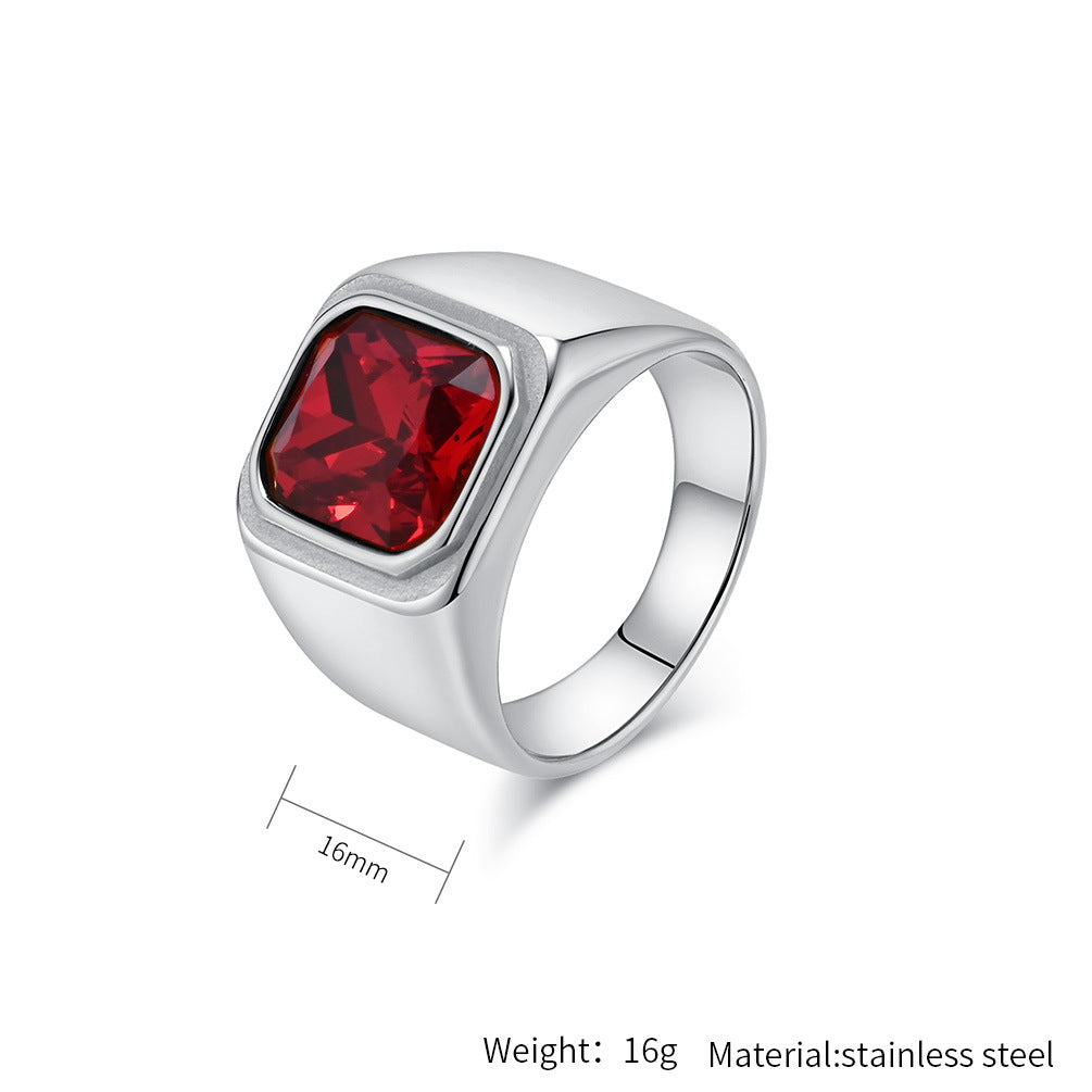 Planderful Personalized Light Luxury Men's Square Gemstone Ring Titanium Steel Gold-Plated