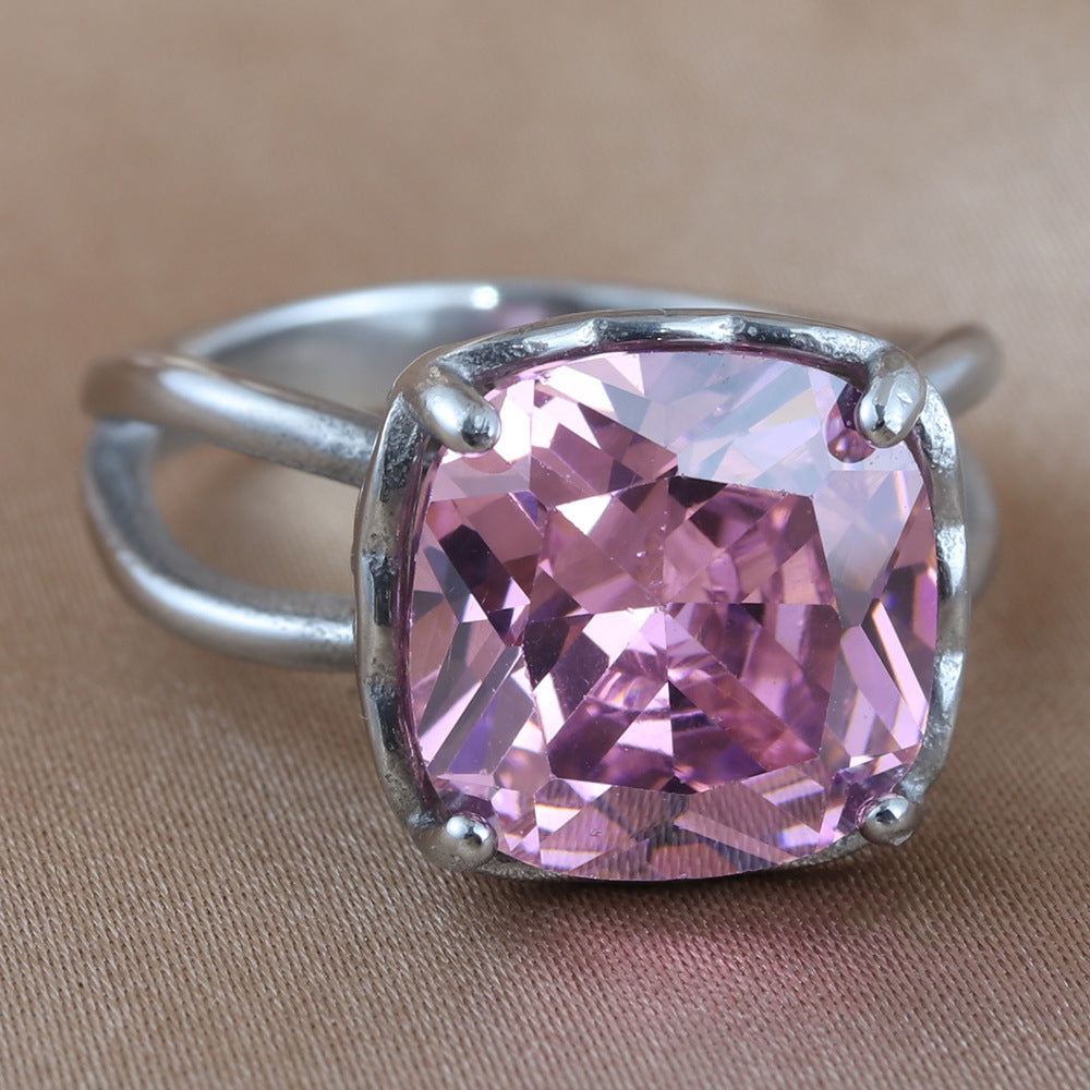 Trendy Retro Multi-Color Stone Titanium Steel Punk Square Ring for Girls