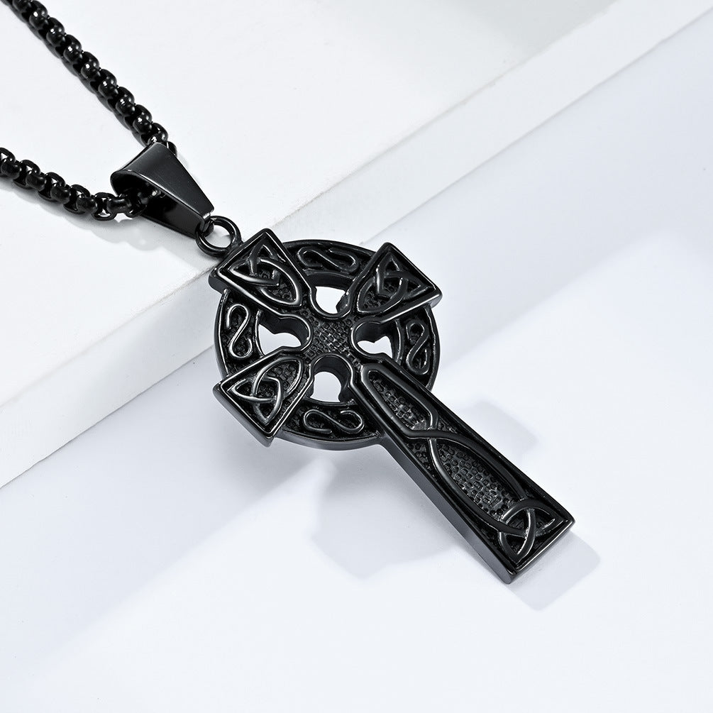 Planderful Titanium Steel Necklace Nordic Viking Celtic Knot Cross For Men Durable Retro European American Style