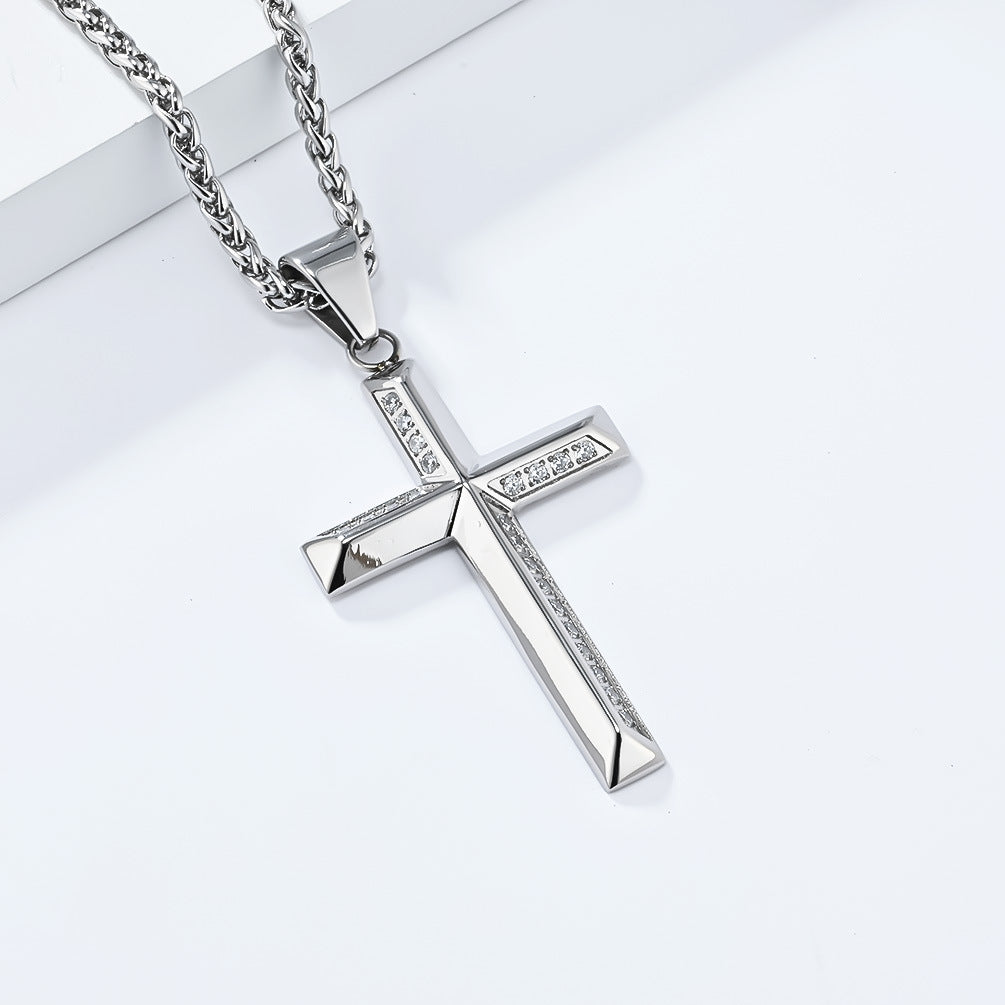 European And American Simple Light Luxury Titanium Steel Cross Necklace Pendant Jewelry For Men