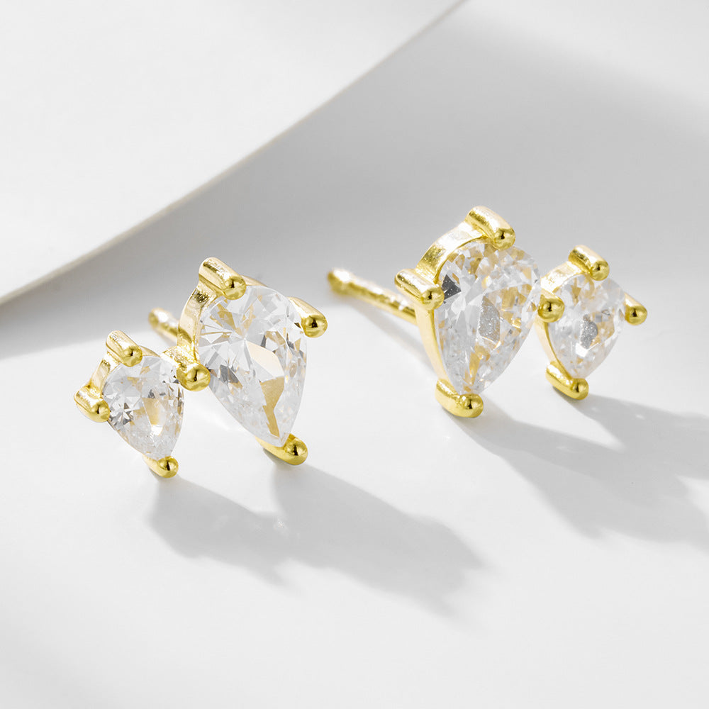 S925 Sterling Silver Water Drop Zircon Stud Earrings, Sense Commuter Zircon