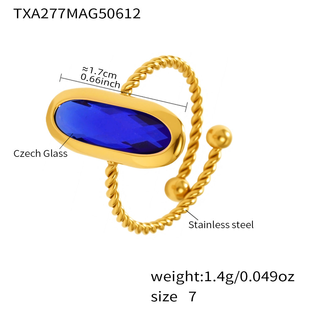 Planderful 18k Gold Stainless Steel Ring Women Czech Glass