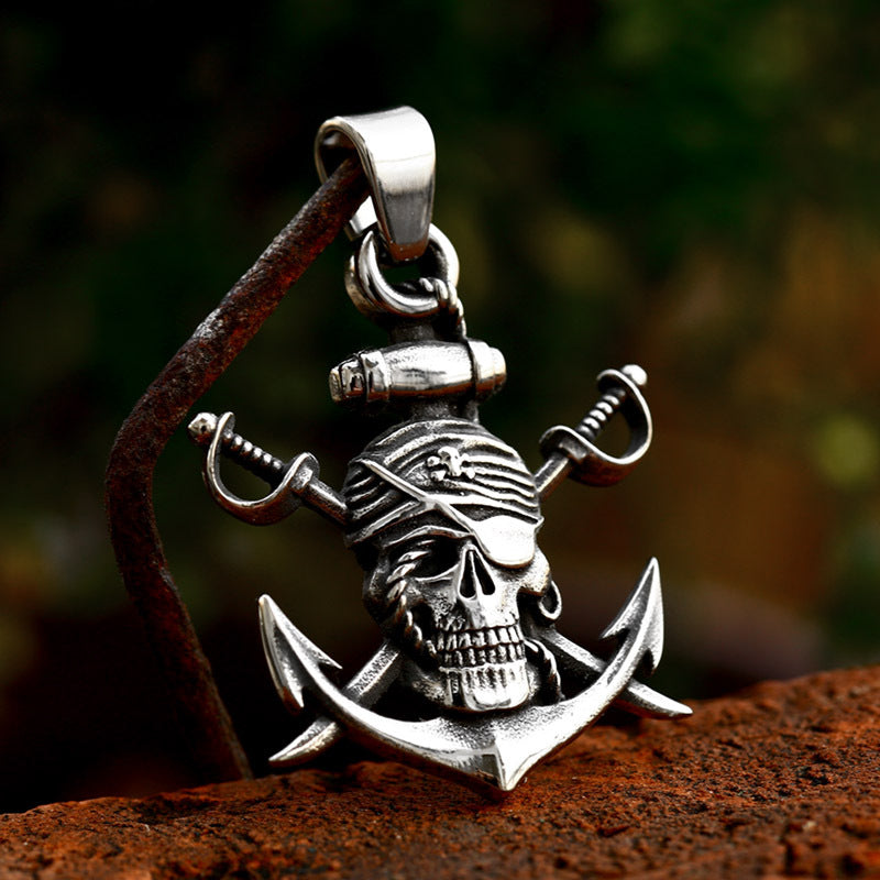 Nordic Viking Ship Anchor Titanium Steel Pendant – Stainless Steel Skull Pendant Necklace