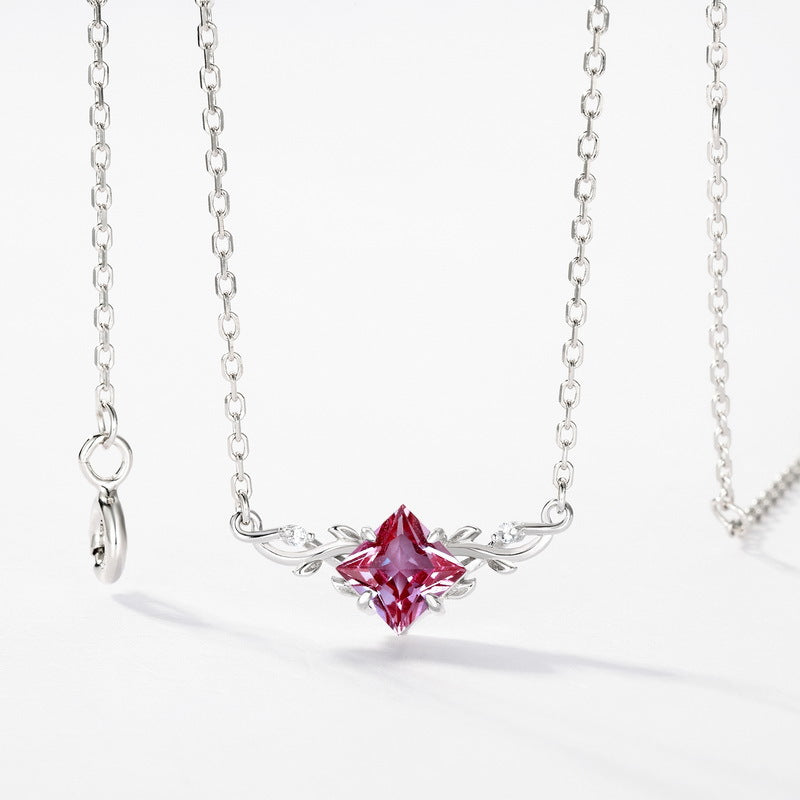 S925 Sterling Silver Lab-Grown Alexandrite 5 × 5 mm Necklace