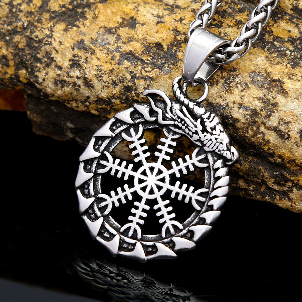 Vintage Viking Dragon Stainless Steel Men's Pendant Necklace