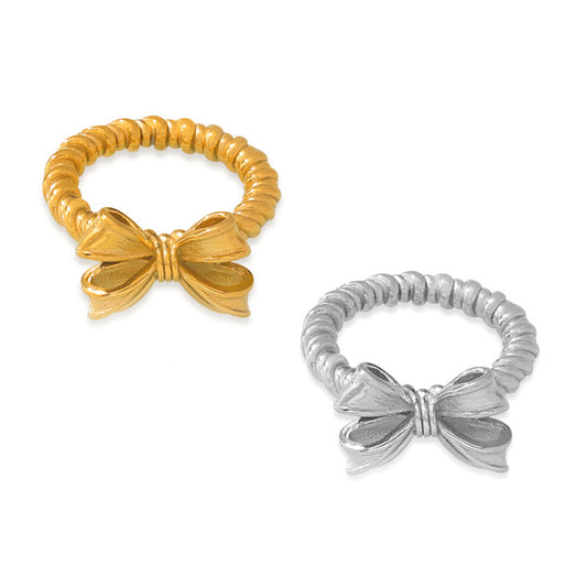 Chic Bow Twist Ring in Gold-Plated Titanium Steel for Stylish Index Finger