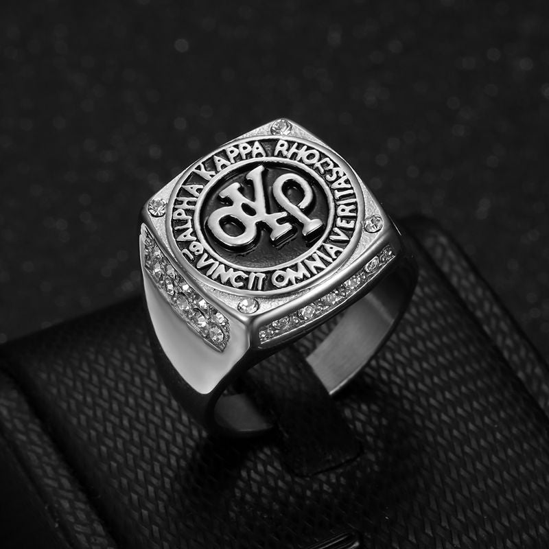 Mens Ring Stainless Steel Gold Plated Rhinestone AKP Planderful Everyday Genie Size 7 to 13