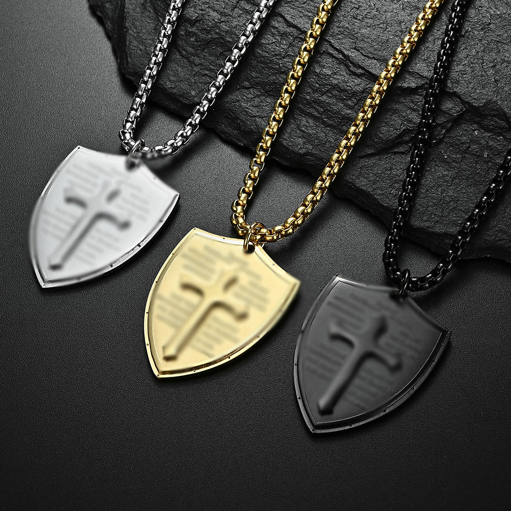 Amazon European and American Cross Shield Titanium Steel Necklace