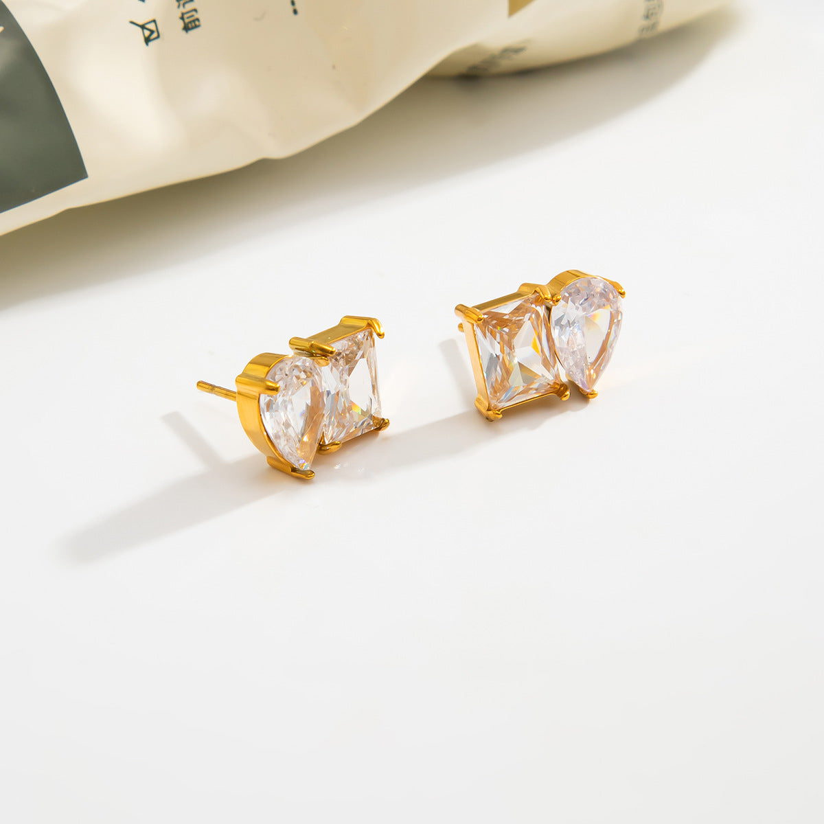 Planderful Vienna Verve Zircon Stud Earrings Stainless Steel Water Drop Square Design For Modern Women