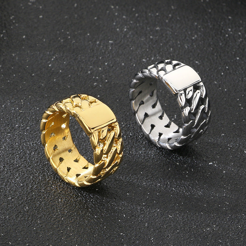 Planderful Mens Stainless Steel Ring Woven Chain Design