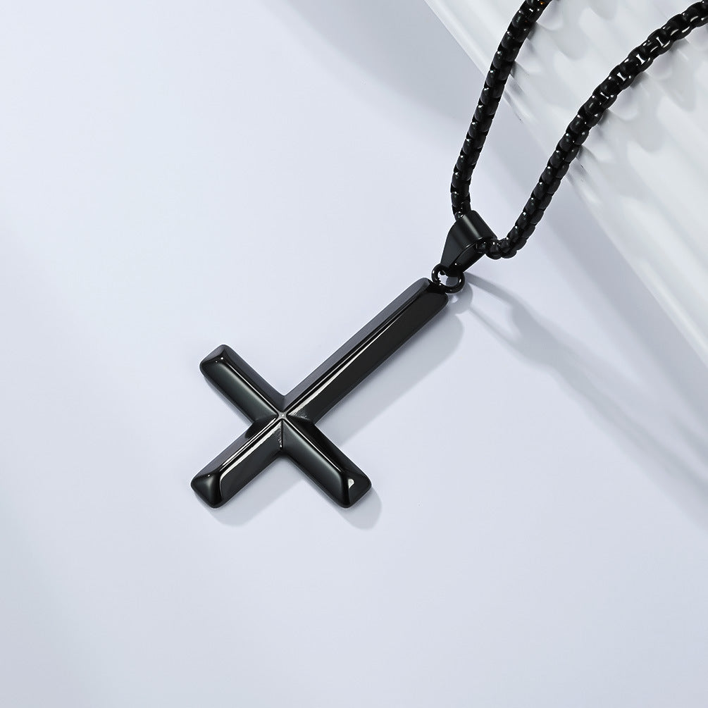 Planderful Inverted Cross Necklace For Men Titanium Steel Durable Pendant Bold Rebel Style