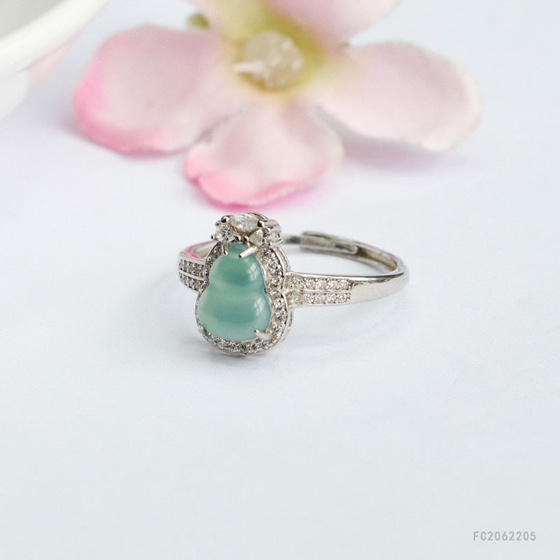 Icy Blue Jadeite Gourd 925 Silver Ring