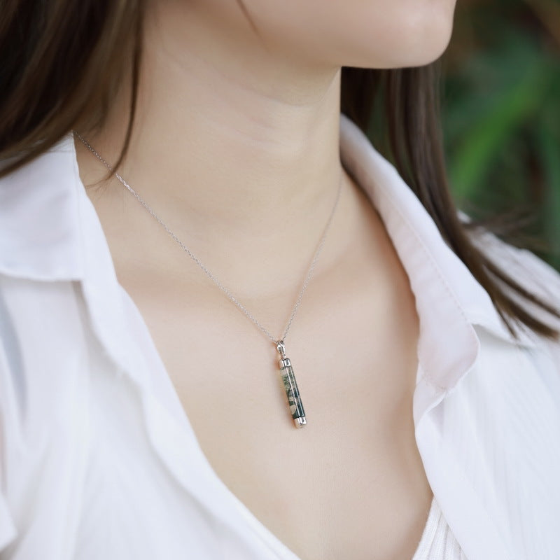 S925 Sterling Silver Moss Agate Pendant Necklace