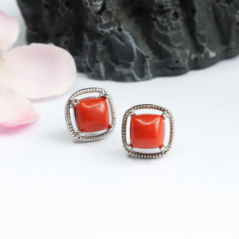 Nanhong Agate 925 Silver Stud Earrings