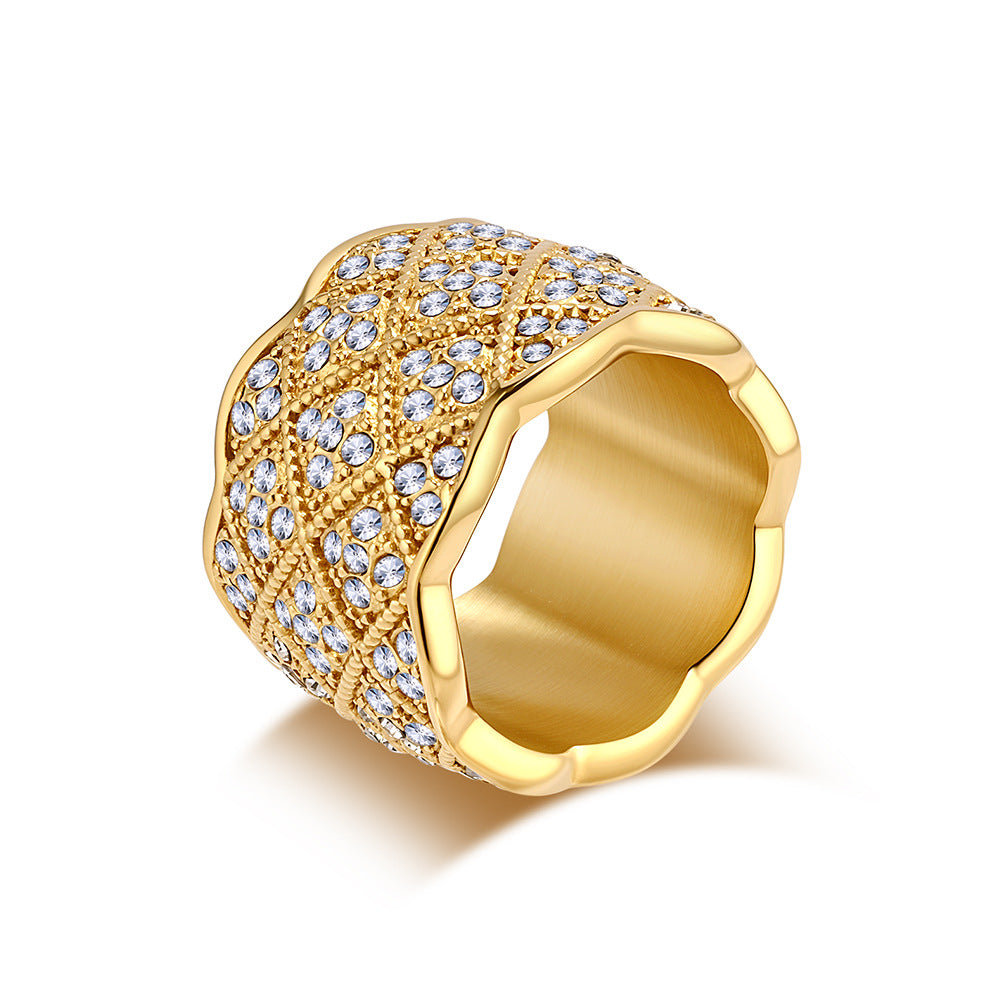 Zircon Ring Unisex Premium Light Luxury Mesh Gold Plated Titanium Steel By Planderful For Him And Her