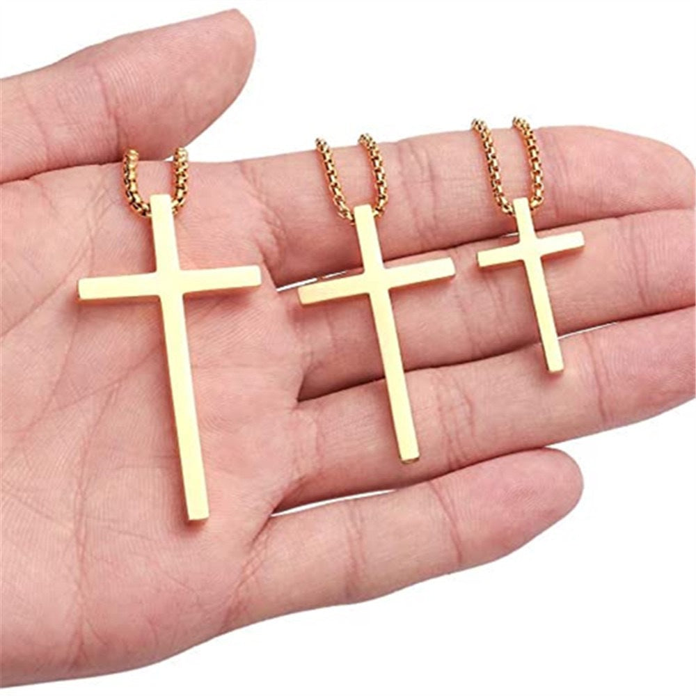 Planderful Everyday Genie Mens Cross Necklace Glossy Steel Hip Hop Chain Pendant Long Versatile Jewelry