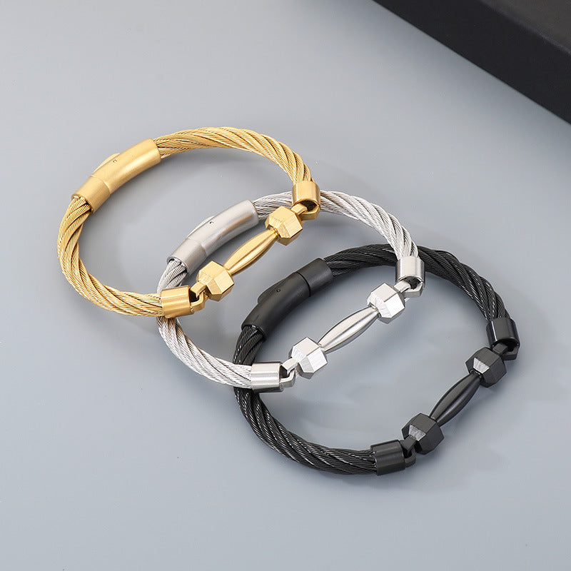 Sports Wind Barbell Cable Bracelet – Vacuum Electroplated Steel