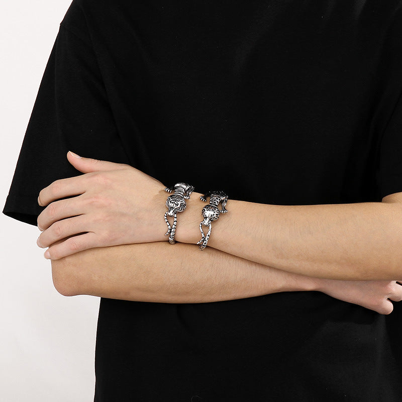 Bold Leopard-Inspired Punk Bracelet - Creative Retro Dragon Tiger Design in Titanium Steel for Men