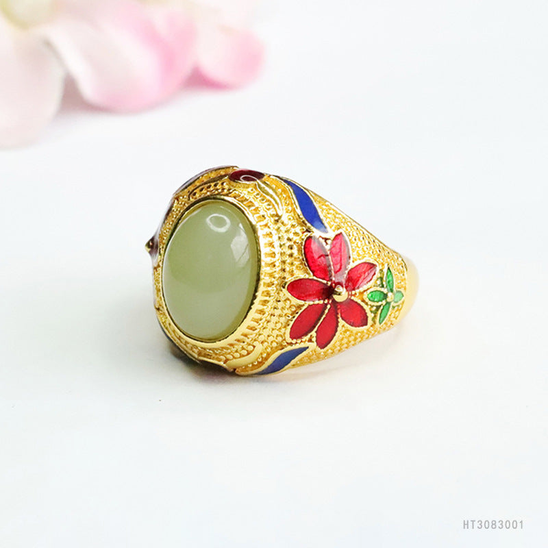 Qingshui Hetian Jade Flower Ring